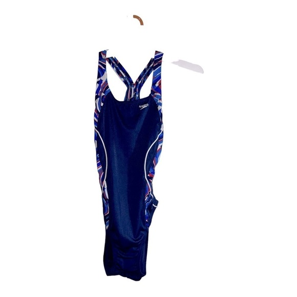 SPEEDO Racing Racer back Womens Bathing Suit Swimsuit Navy Blue White - Picture 1 of 8